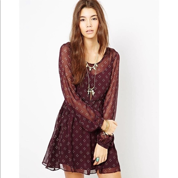 Free People Dresses & Skirts - Free People, Baby Dee, Printed Chiffon Dress. Size Large.